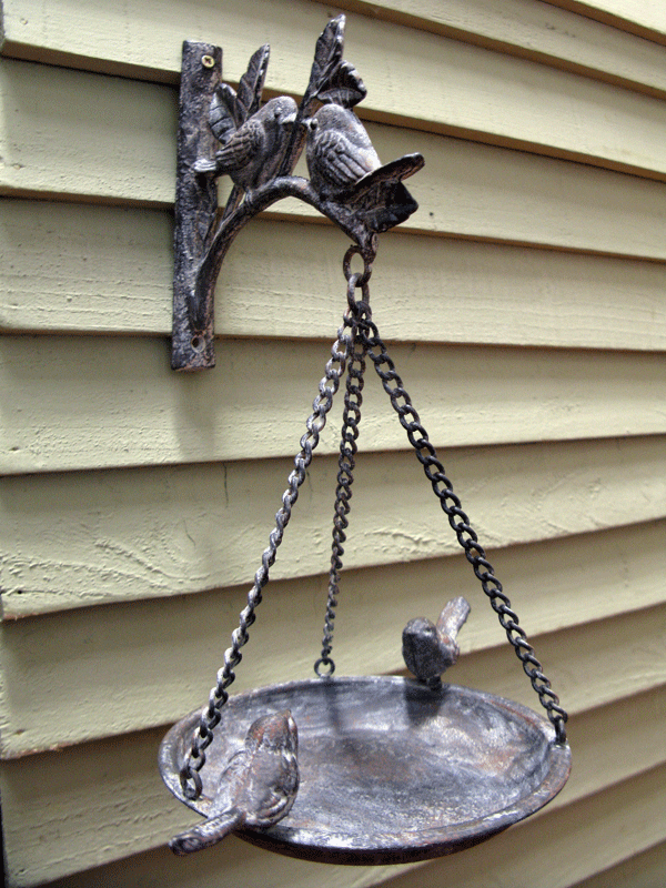 Cast Iron Bird Dish with Wall Bracket